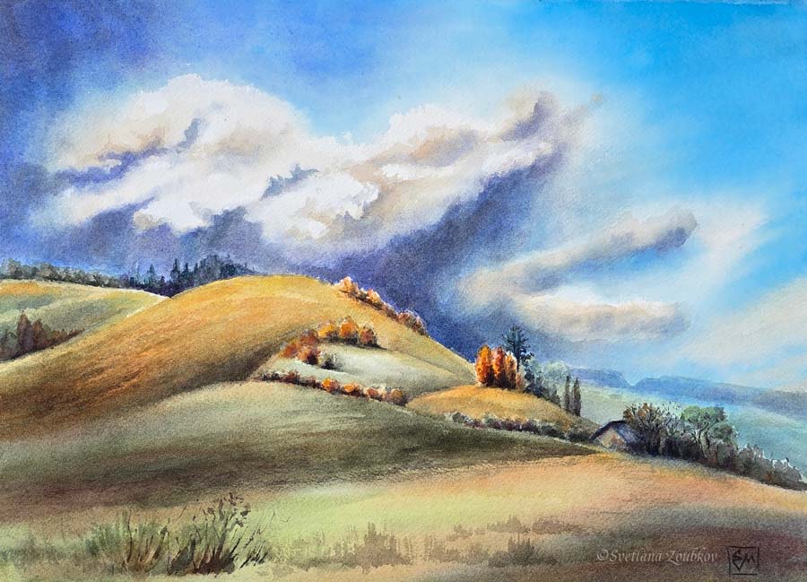 Autumn Hills of Oregon. Watercolor on paper.