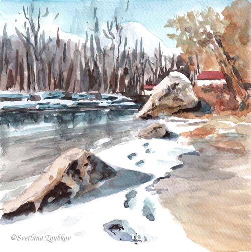 Leavenworth River Watercolor Sketch 