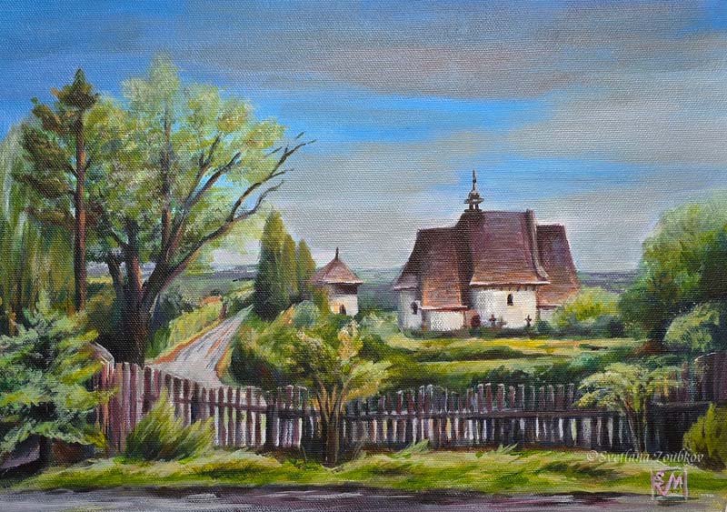Czech Village. Evening. Acrylic on canvas